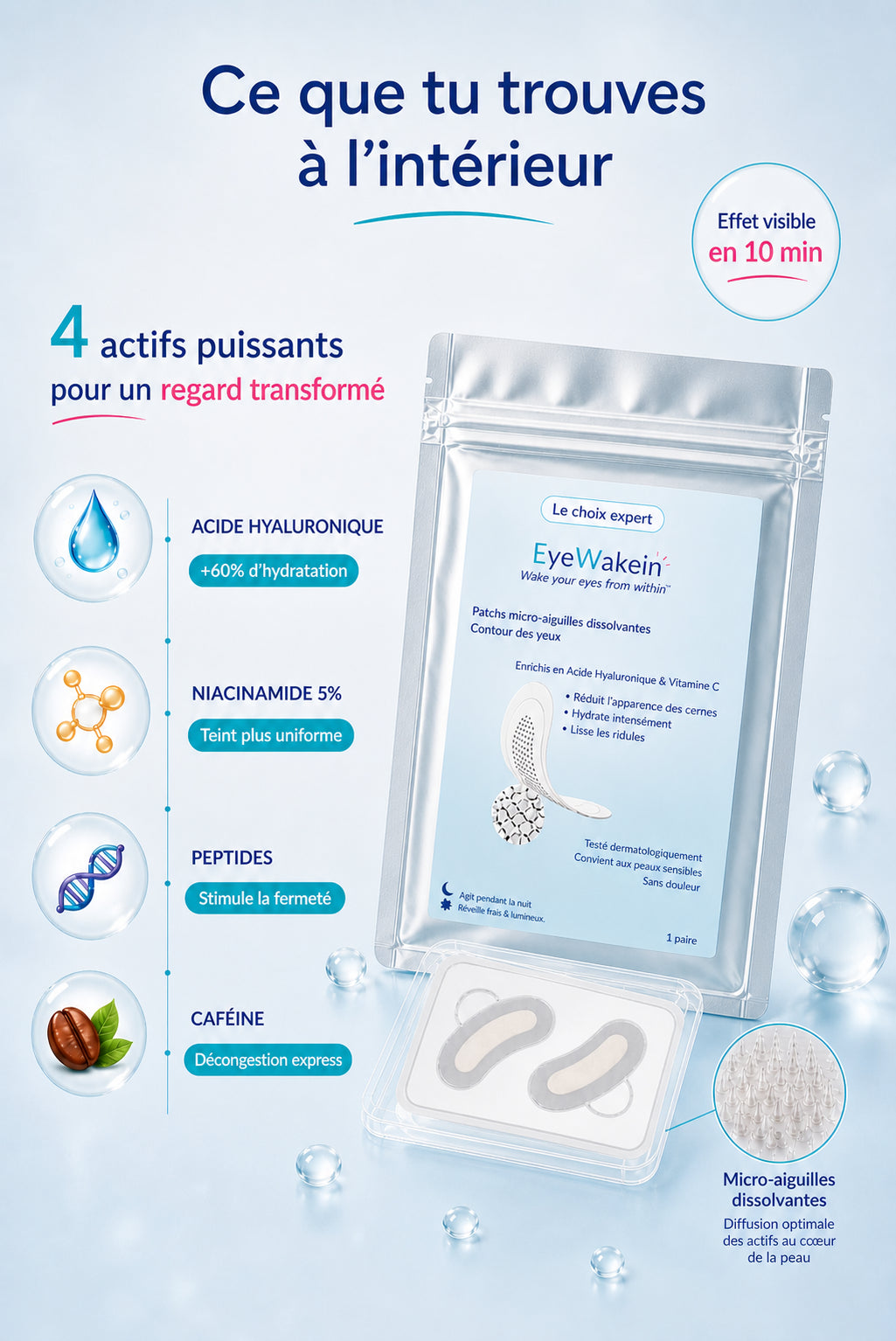 Patchs micro-aiguilles régénérant – Regard reposé en 10 minutes serum